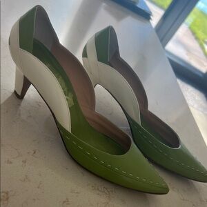 Elegant Green and White Heels